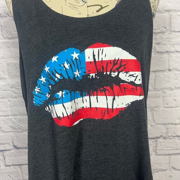 Cold Crush Gray Tank Top with American Flag Lips - XL - Picture 2 of 6